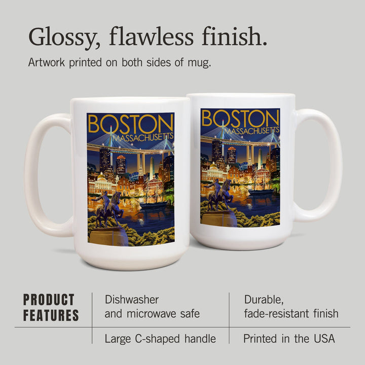 Boston, Massachusetts, Skyline at Night, Ceramic Mug Mugs Lantern Press 