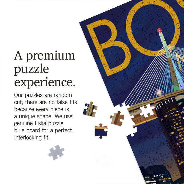 Boston, Massachusetts, Skyline at Night, Jigsaw Puzzle Puzzle Lantern Press 