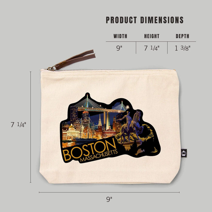 Boston, Massachusetts, Skyline at Night,, Organic Cotton Zipper Pouch, Go Bag Go Bag Lantern Press 
