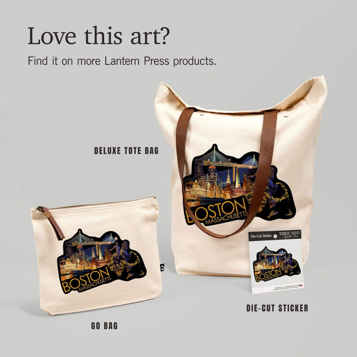 Boston, Massachusetts, Skyline at Night,, Organic Cotton Zipper Pouch, Go Bag Go Bag Lantern Press 