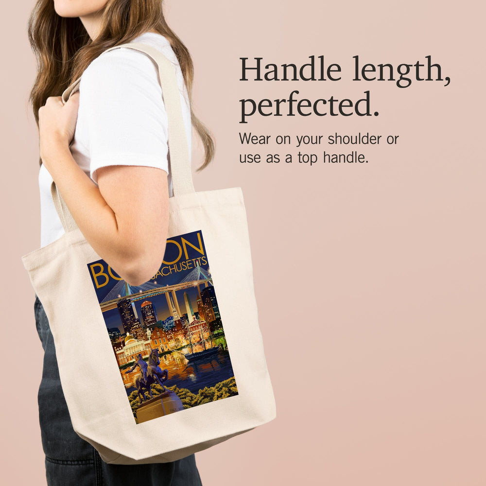 Boston, Massachusetts, Skyline at Night, Tote Bag Totes Lantern Press 