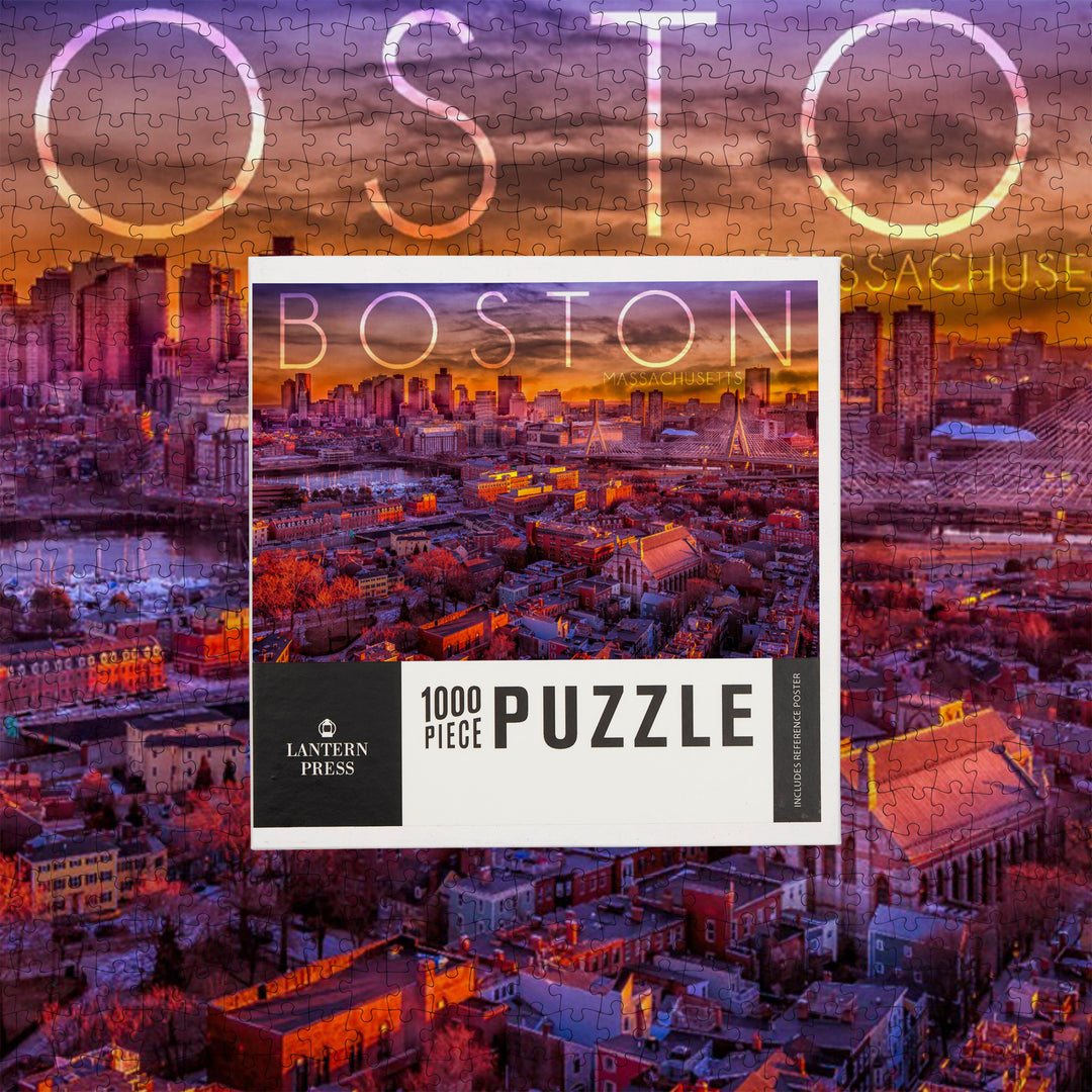 Boston, Massachusetts, Skyline at Sunset, Jigsaw Puzzle Puzzle Lantern Press 