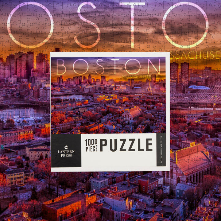 Boston, Massachusetts, Skyline at Sunset, Jigsaw Puzzle Puzzle Lantern Press 