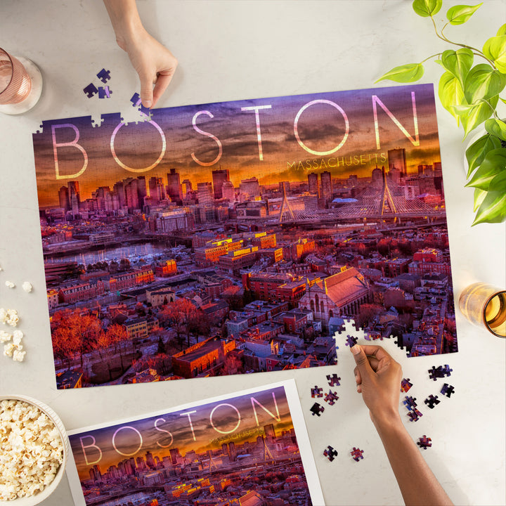 Boston, Massachusetts, Skyline at Sunset, Jigsaw Puzzle Puzzle Lantern Press 