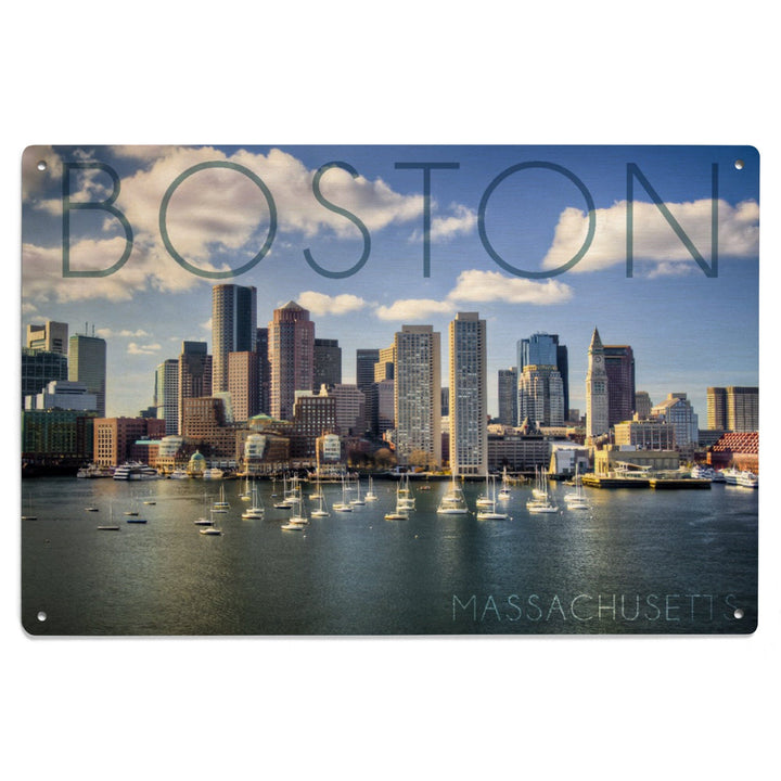 Boston, Massachusetts, Skyline & Sailboats, Lantern Press Photography, Wood Signs and Postcards Wood Lantern Press 