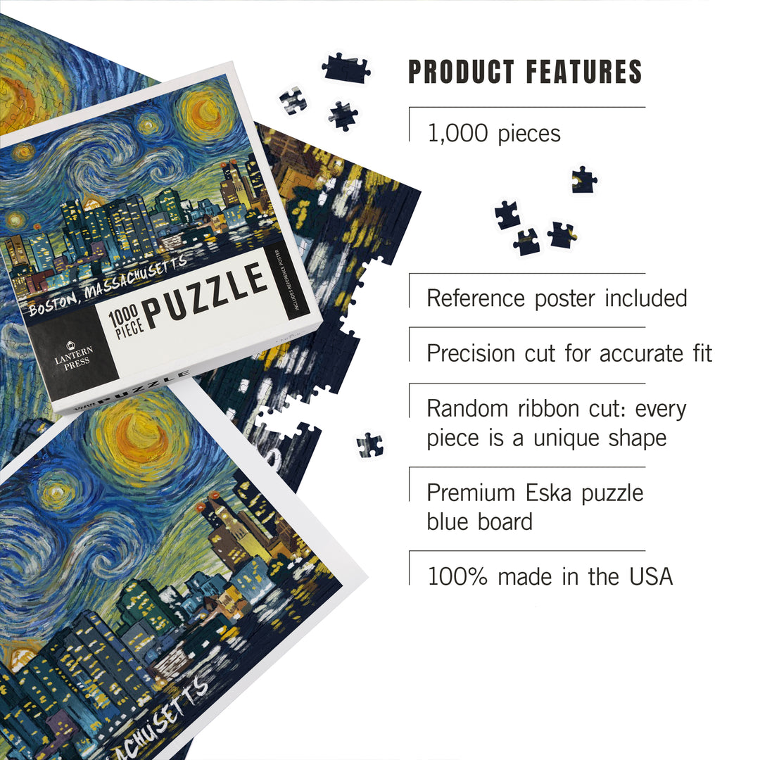 Boston, Massachusetts, Starry Night City Series, Jigsaw Puzzle Puzzle Lantern Press 