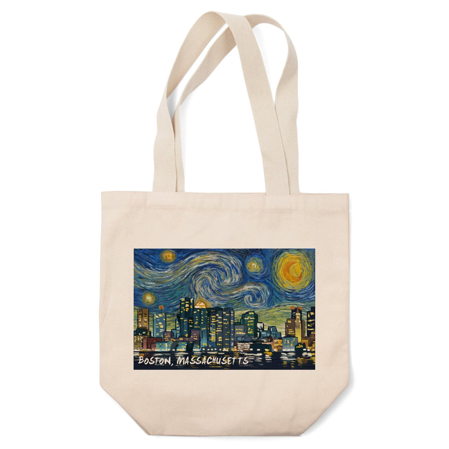 Boston, Massachusetts, Starry Night City Series, Lantern Press Artwork, Tote Bag Totes Lantern Press 