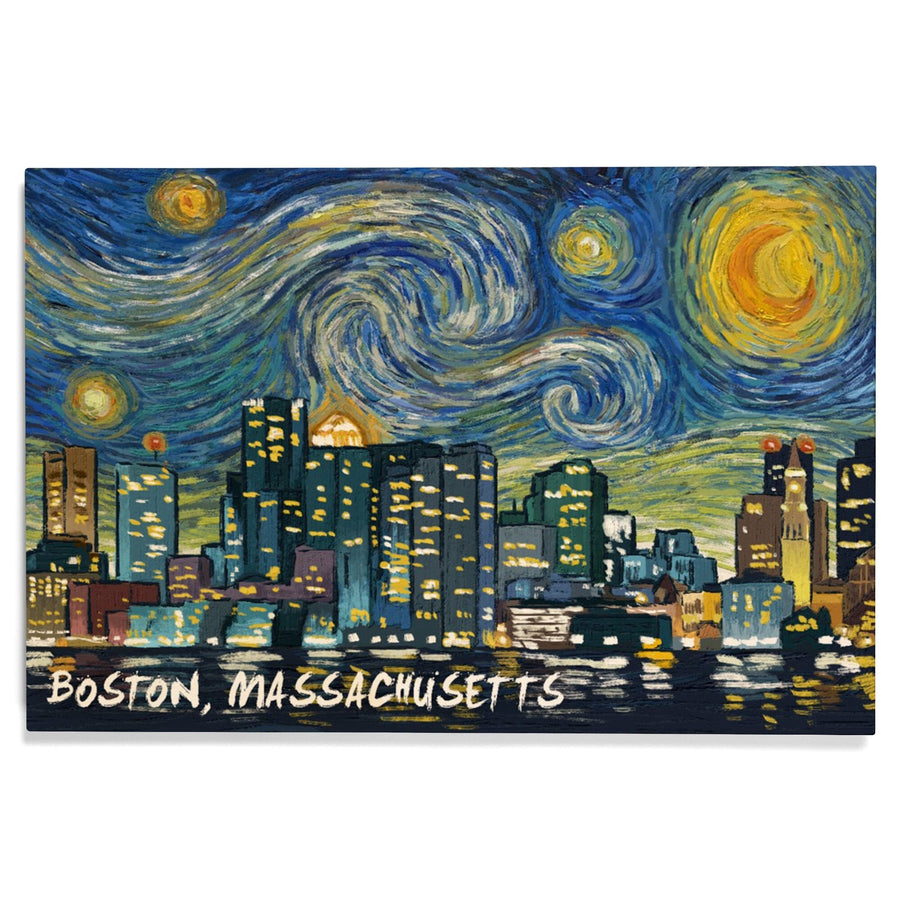 Boston, Massachusetts, Starry Night City Series, Lantern Press Artwork, Wood Signs and Postcards Wood Lantern Press 