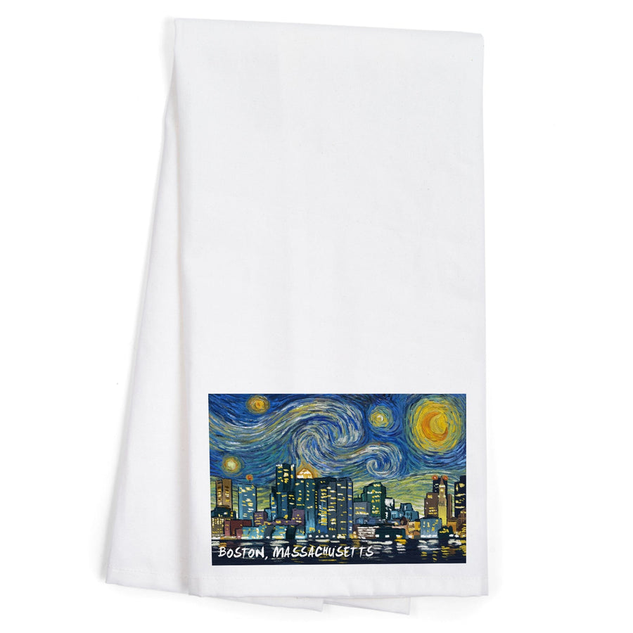 Boston, Massachusetts, Starry Night City Series, Organic Cotton Kitchen Tea Towels Kitchen Lantern Press 