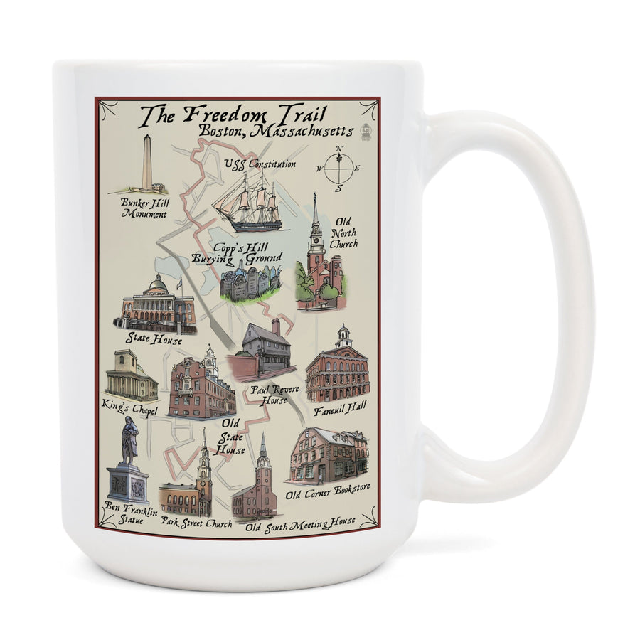 Boston, Massachusetts, The Freedom Trail, Lantern Press Artwork, Ceramic Mug Mugs Lantern Press 