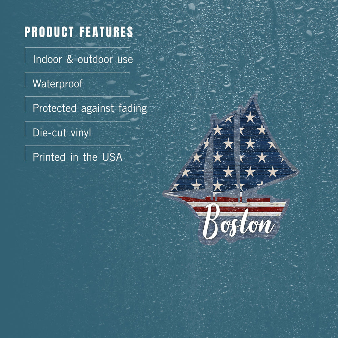 Boston, Massachusetts, USA, Distressed Flag, Contour, Lantern Press Artwork, Vinyl Sticker Sticker Lantern Press 