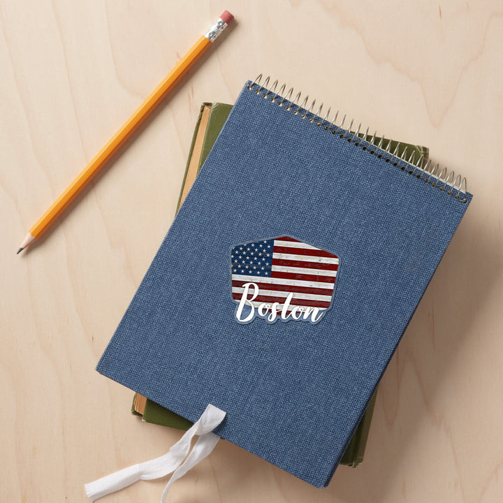 Boston. Massachusetts, USA, Distressed Flag, Contour, Vinyl Sticker Sticker Lantern Press 