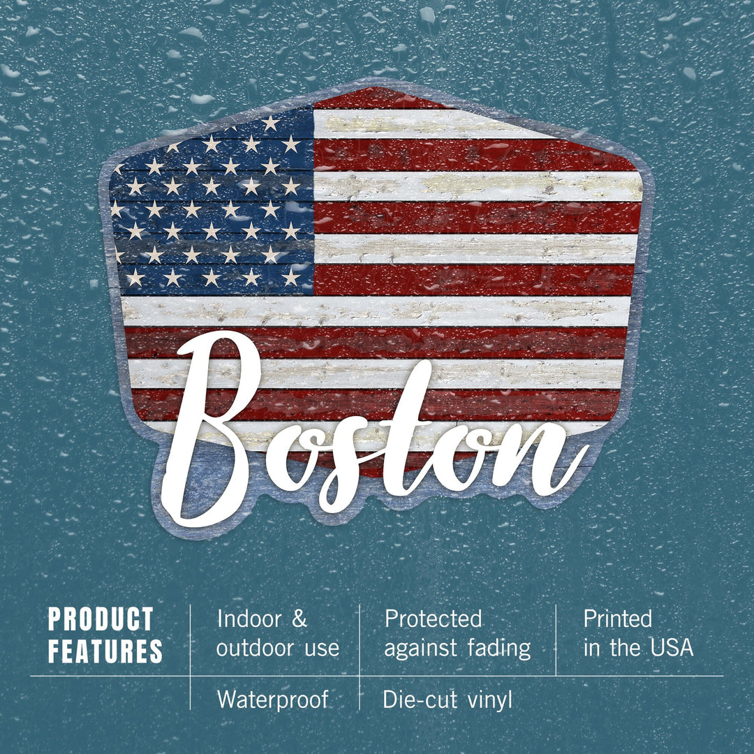 Boston. Massachusetts, USA, Distressed Flag, Contour, Vinyl Sticker Sticker Lantern Press 