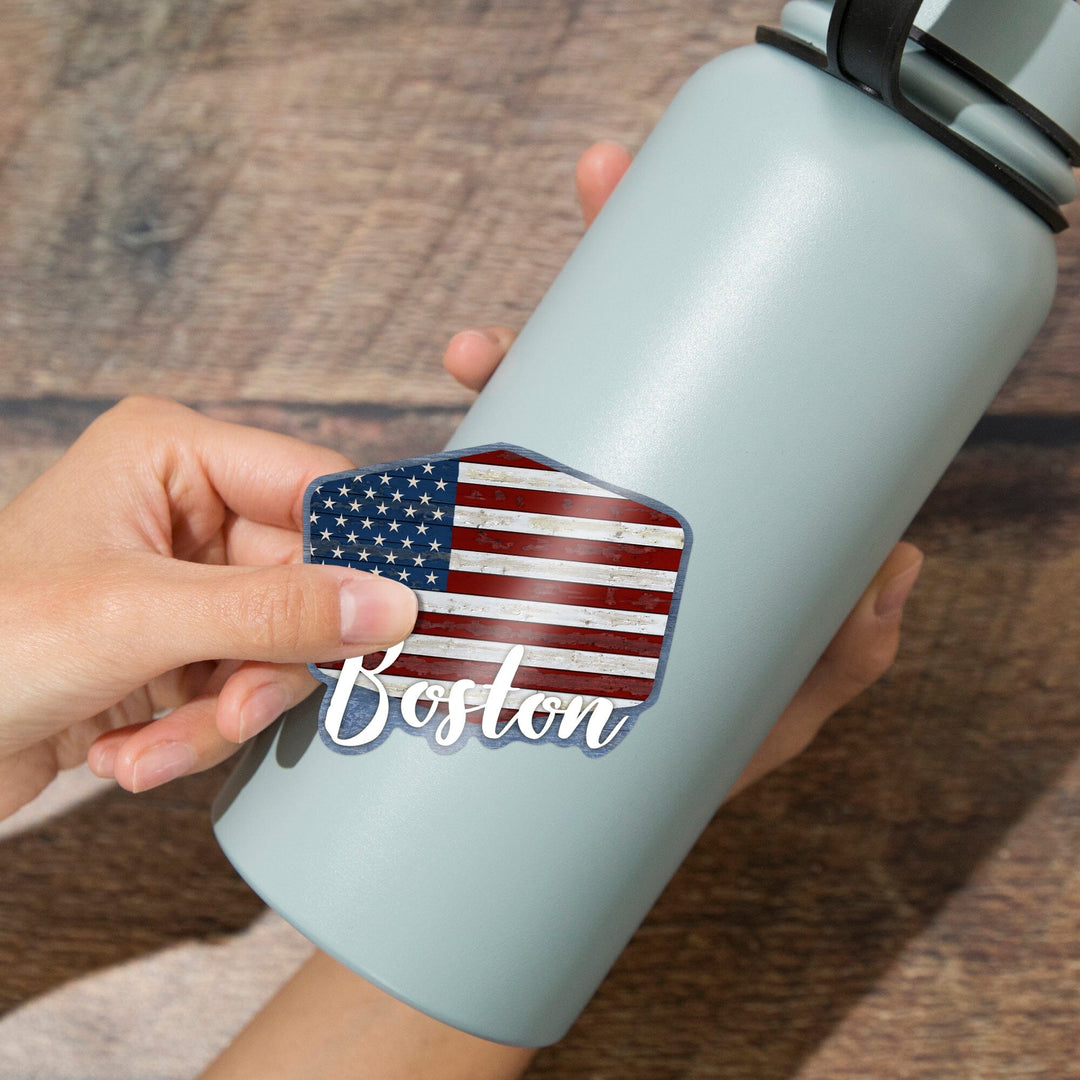 Boston. Massachusetts, USA, Distressed Flag, Contour, Vinyl Sticker Sticker Lantern Press 