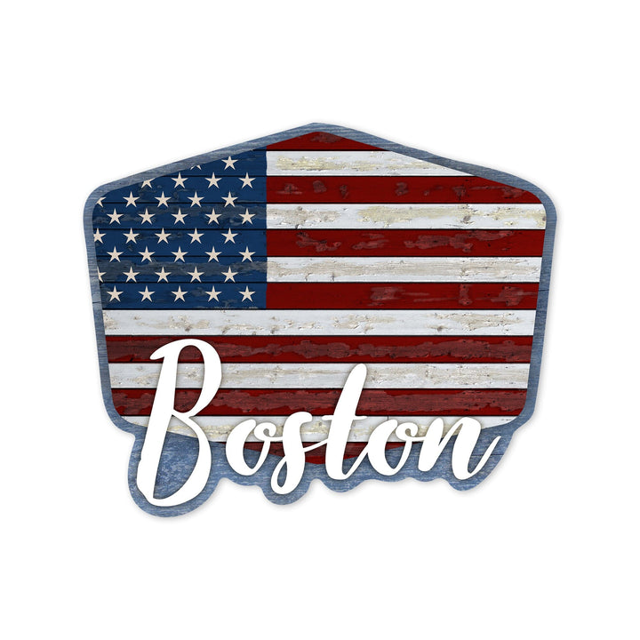 Boston. Massachusetts, USA, Distressed Flag, Contour, Vinyl Sticker Sticker Lantern Press 