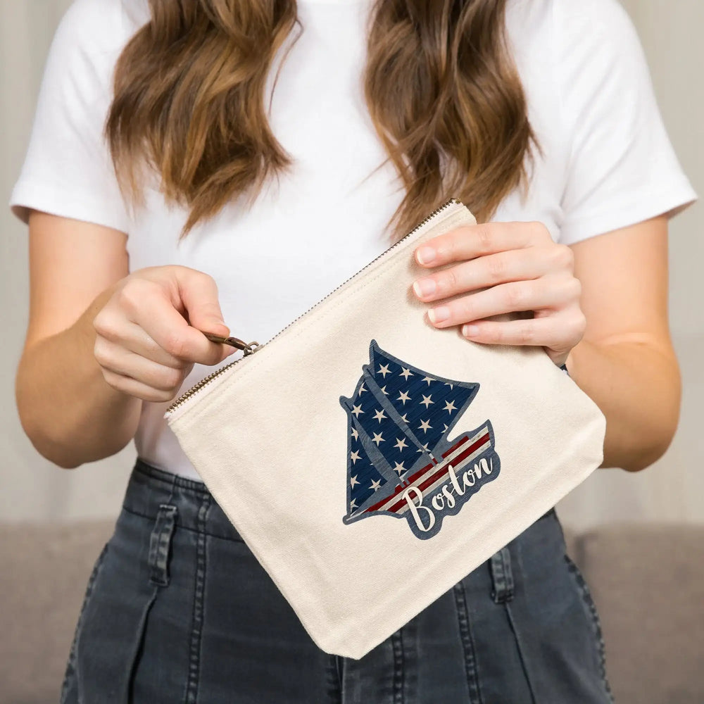 Boston, Massachusetts, USA, Distressed Flag,, Organic Cotton Zipper Pouch, Go Bag Go Bag Lantern Press 