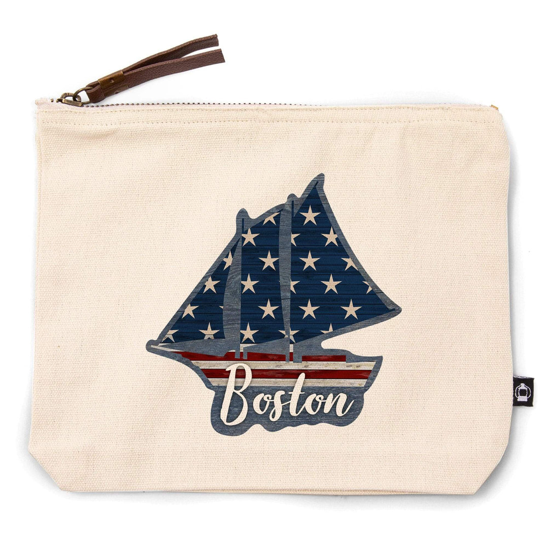 Boston, Massachusetts, USA, Distressed Flag,, Organic Cotton Zipper Pouch, Go Bag Go Bag Lantern Press 