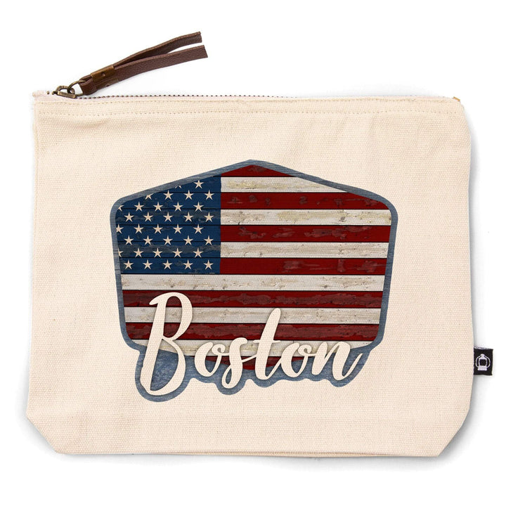 Boston, Massachusetts, USA, Distressed Flag,, Organic Cotton Zipper Pouch, Go Bag Go Bag Lantern Press 