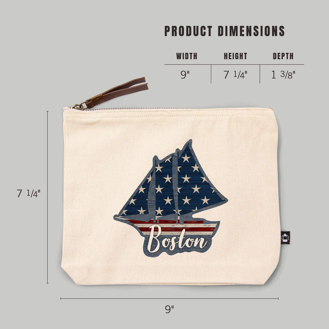 Boston, Massachusetts, USA, Distressed Flag,, Organic Cotton Zipper Pouch, Go Bag Go Bag Lantern Press 