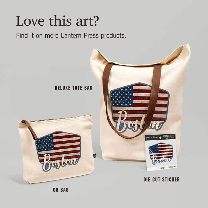 Boston, Massachusetts, USA, Distressed Flag,, Organic Cotton Zipper Pouch, Go Bag Go Bag Lantern Press 