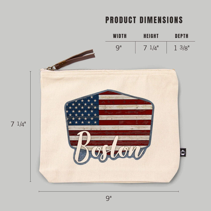 Boston, Massachusetts, USA, Distressed Flag,, Organic Cotton Zipper Pouch, Go Bag Go Bag Lantern Press 