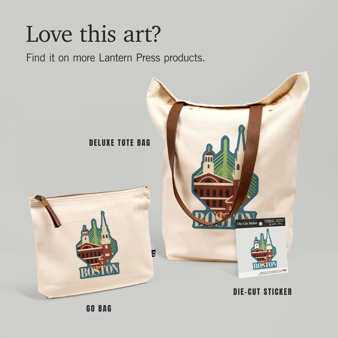 Boston, Massachusetts, Woodblock, Contour, Vinyl Sticker - Lantern Press