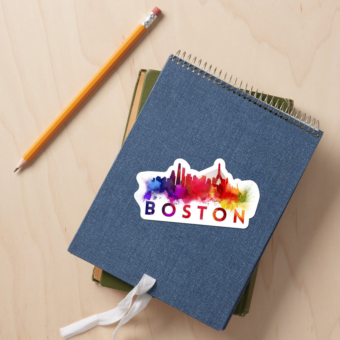 Boston, Skyline Abstract, Large Letters, Contour, Vinyl Sticker Sticker Lantern Press 