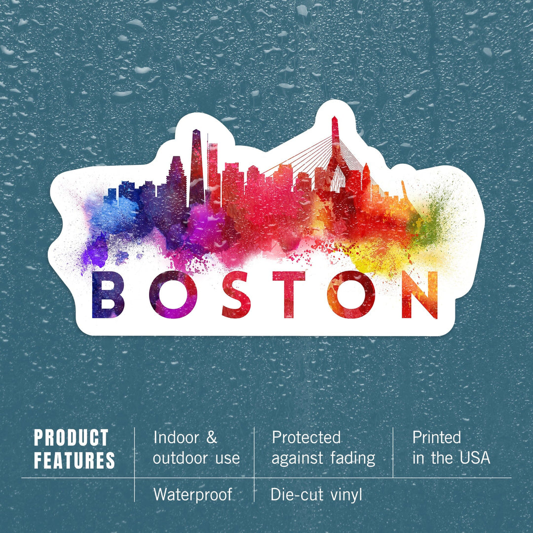 Boston, Skyline Abstract, Large Letters, Contour, Vinyl Sticker Sticker Lantern Press 