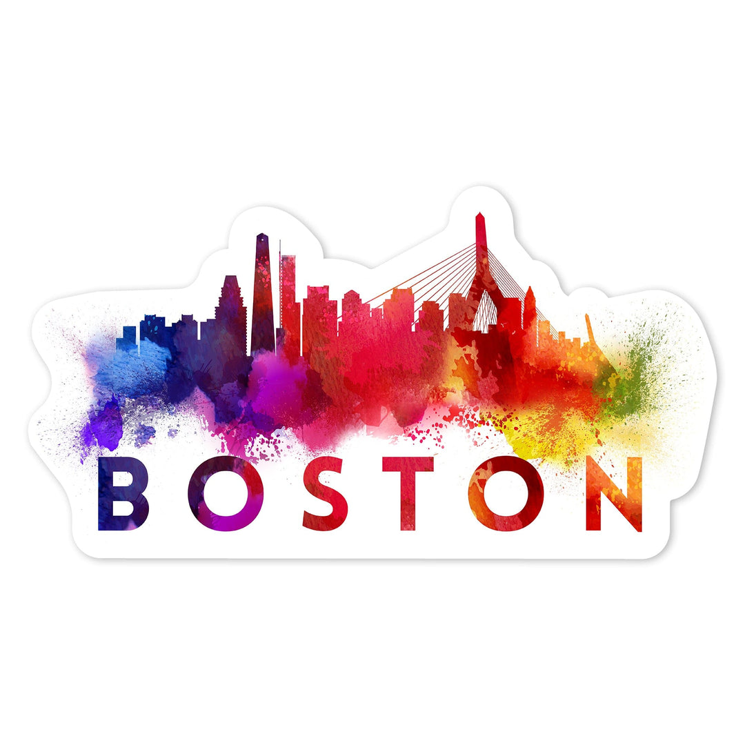 Boston, Skyline Abstract, Large Letters, Contour, Vinyl Sticker Sticker Lantern Press 