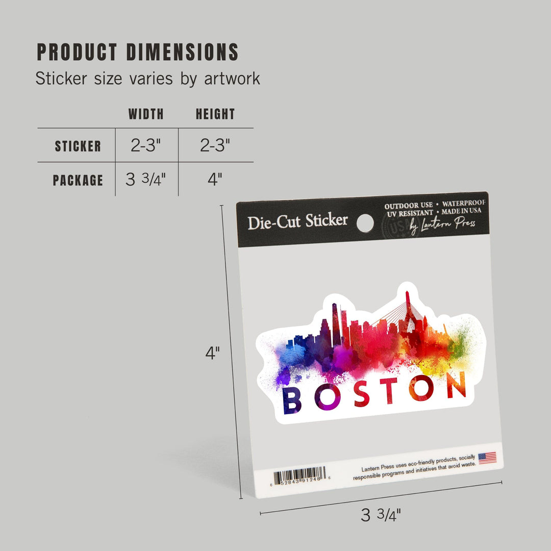 Boston, Skyline Abstract, Large Letters, Contour, Vinyl Sticker Sticker Lantern Press 