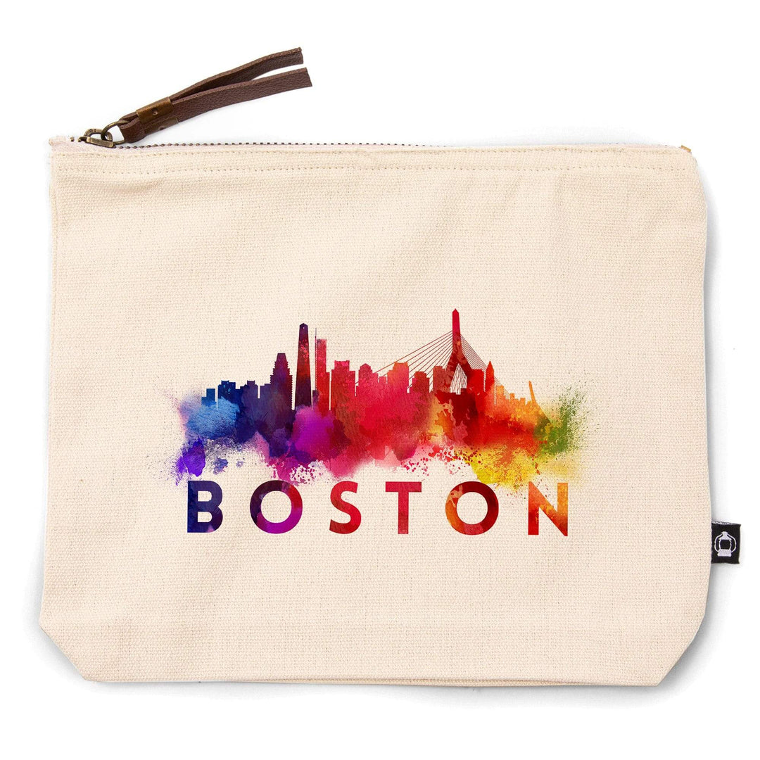 Boston, Skyline Abstract, Large Letters,, Organic Cotton Zipper Pouch, Go Bag Go Bag Lantern Press 