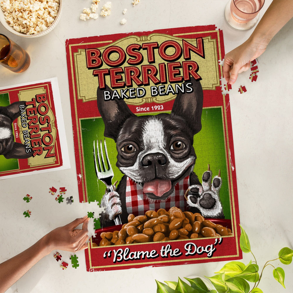 Boston Terrier, Retro Baked Beans Ad, Jigsaw Puzzle Puzzle Lantern Press 