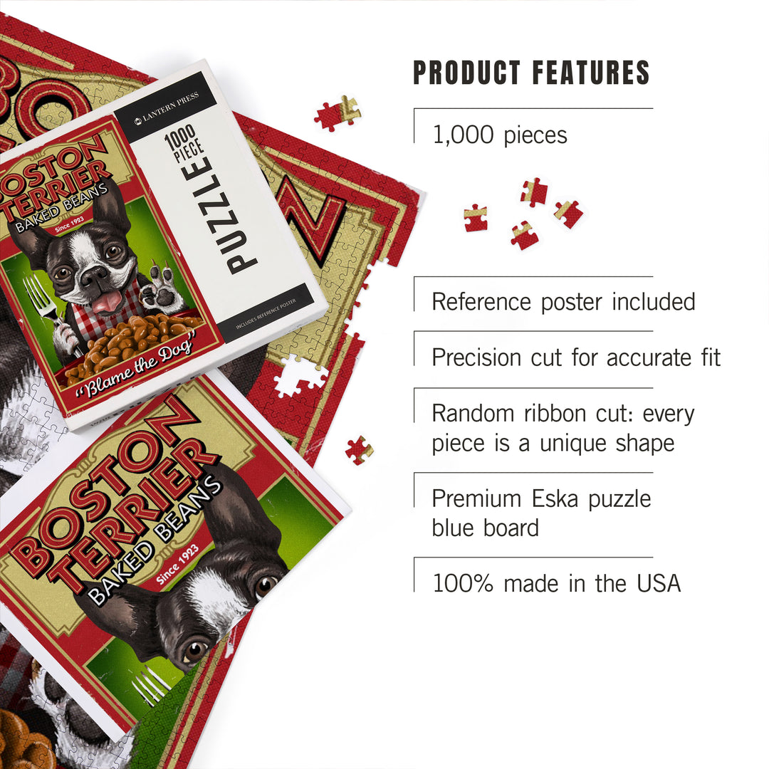Boston Terrier, Retro Baked Beans Ad, Jigsaw Puzzle Puzzle Lantern Press 