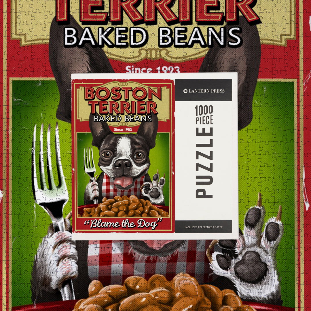 Boston Terrier, Retro Baked Beans Ad, Jigsaw Puzzle Puzzle Lantern Press 