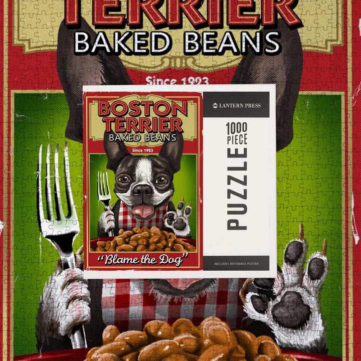 Boston Terrier, Retro Baked Beans Ad, Jigsaw Puzzle Puzzle Lantern Press 