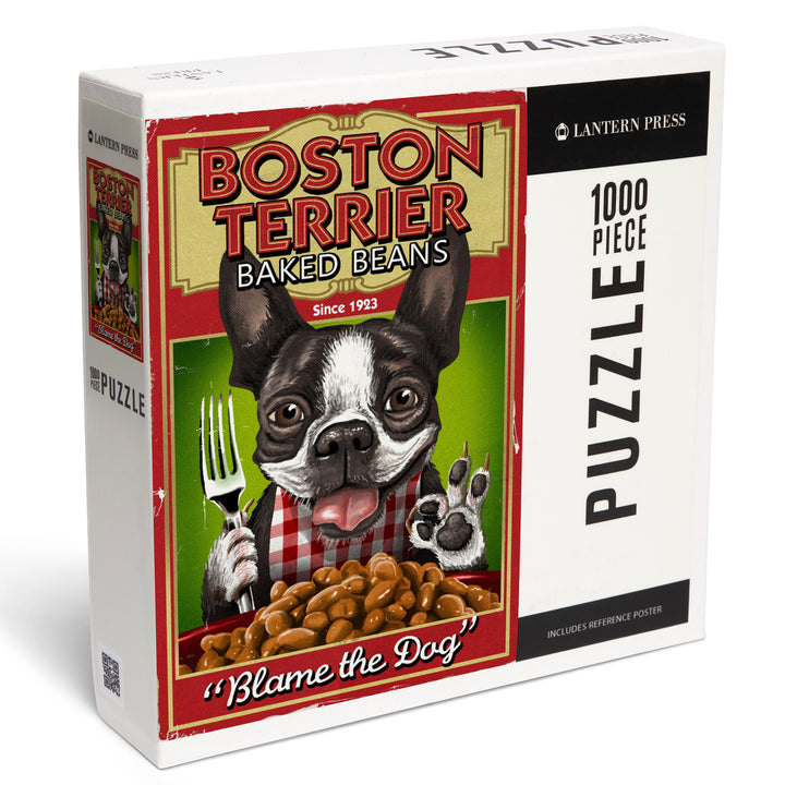 Boston Terrier, Retro Baked Beans Ad, Jigsaw Puzzle Puzzle Lantern Press 