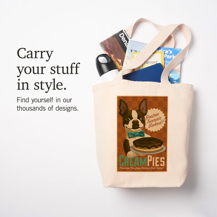 Boston Terrier, Retro Cream Pie Ad, Tote Bag Totes Lantern Press 