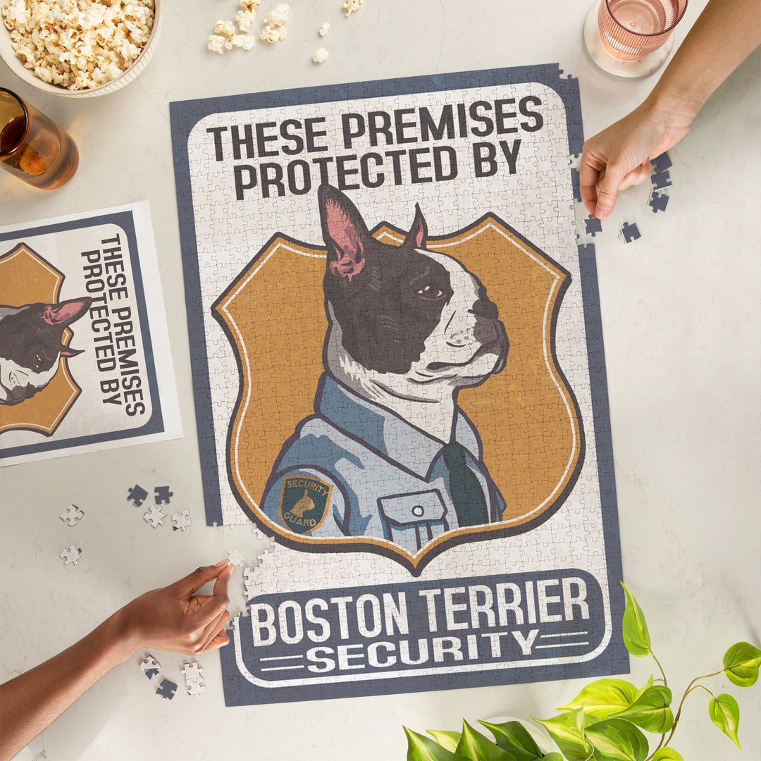 Boston Terrier Security, Dog Sign, Jigsaw Puzzle Puzzle Lantern Press 