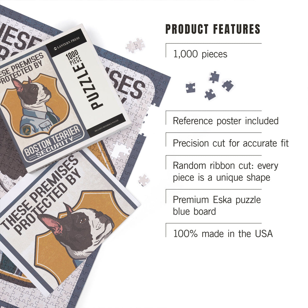 Boston Terrier Security, Dog Sign, Jigsaw Puzzle Puzzle Lantern Press 