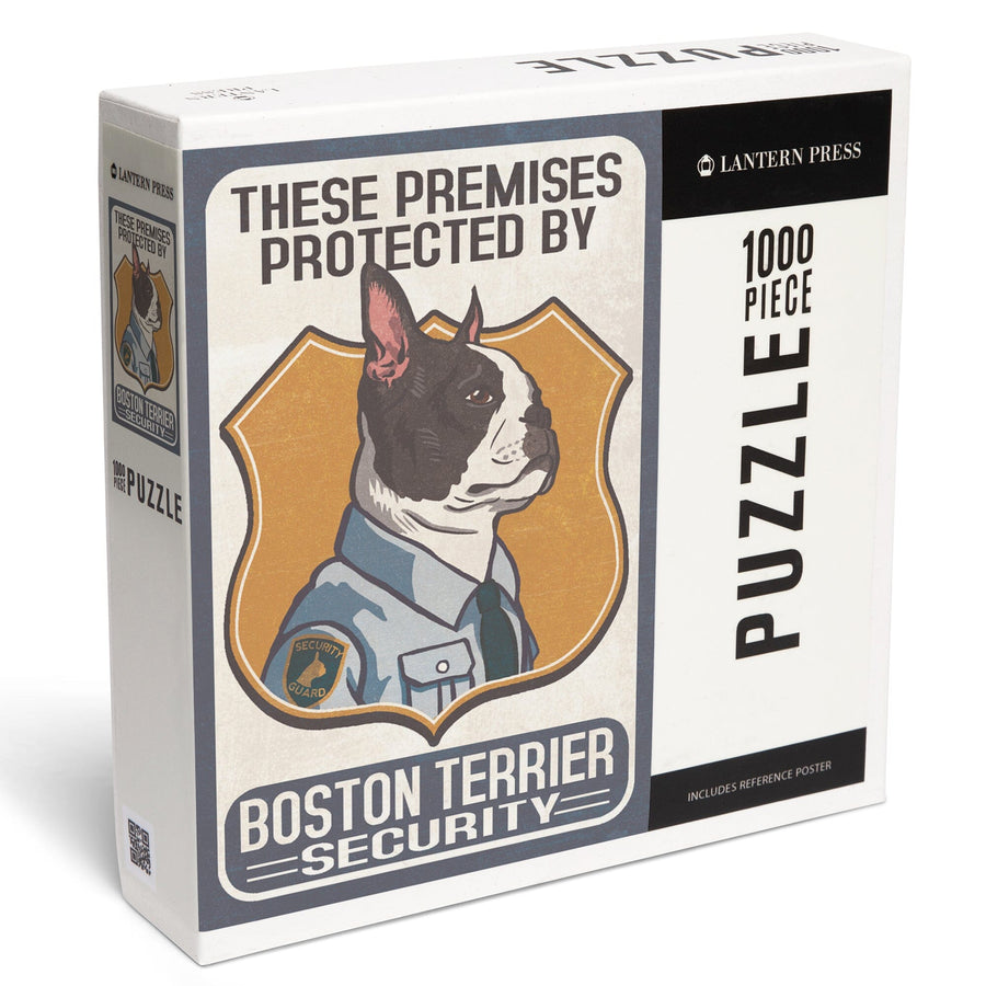 Boston Terrier Security, Dog Sign, Jigsaw Puzzle Puzzle Lantern Press 