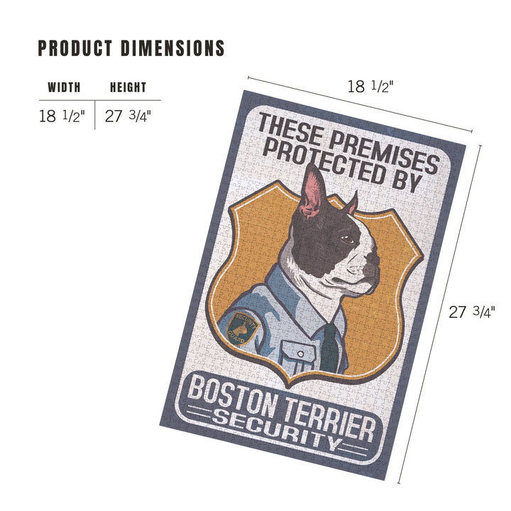 Boston Terrier Security, Dog Sign, Jigsaw Puzzle Puzzle Lantern Press 