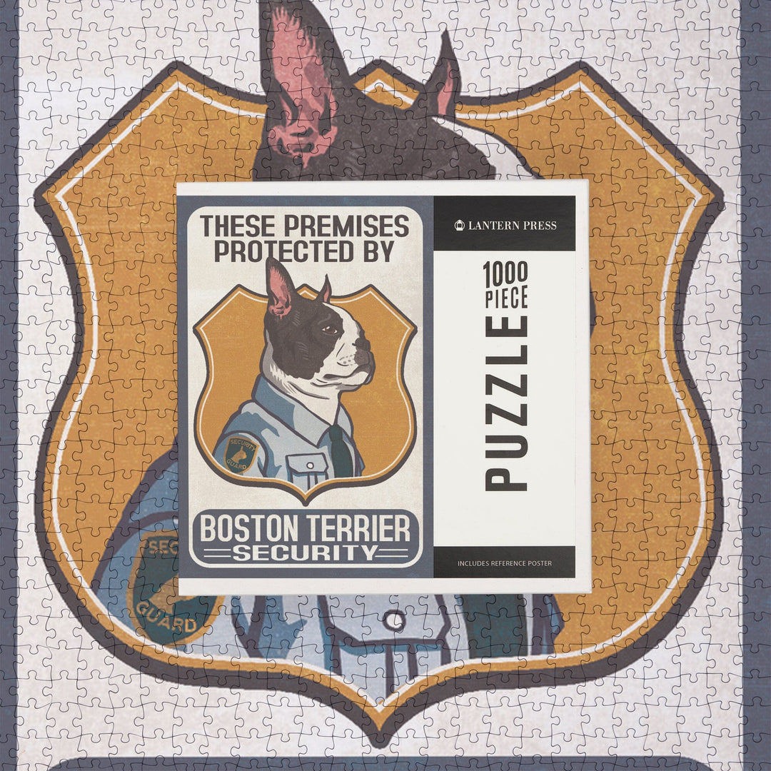 Boston Terrier Security, Dog Sign, Jigsaw Puzzle Puzzle Lantern Press 