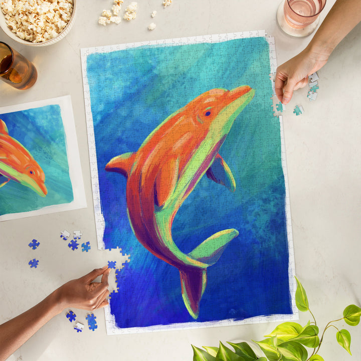 Bottlenose Dolphin, Vivid, Jigsaw Puzzle Puzzle Lantern Press 
