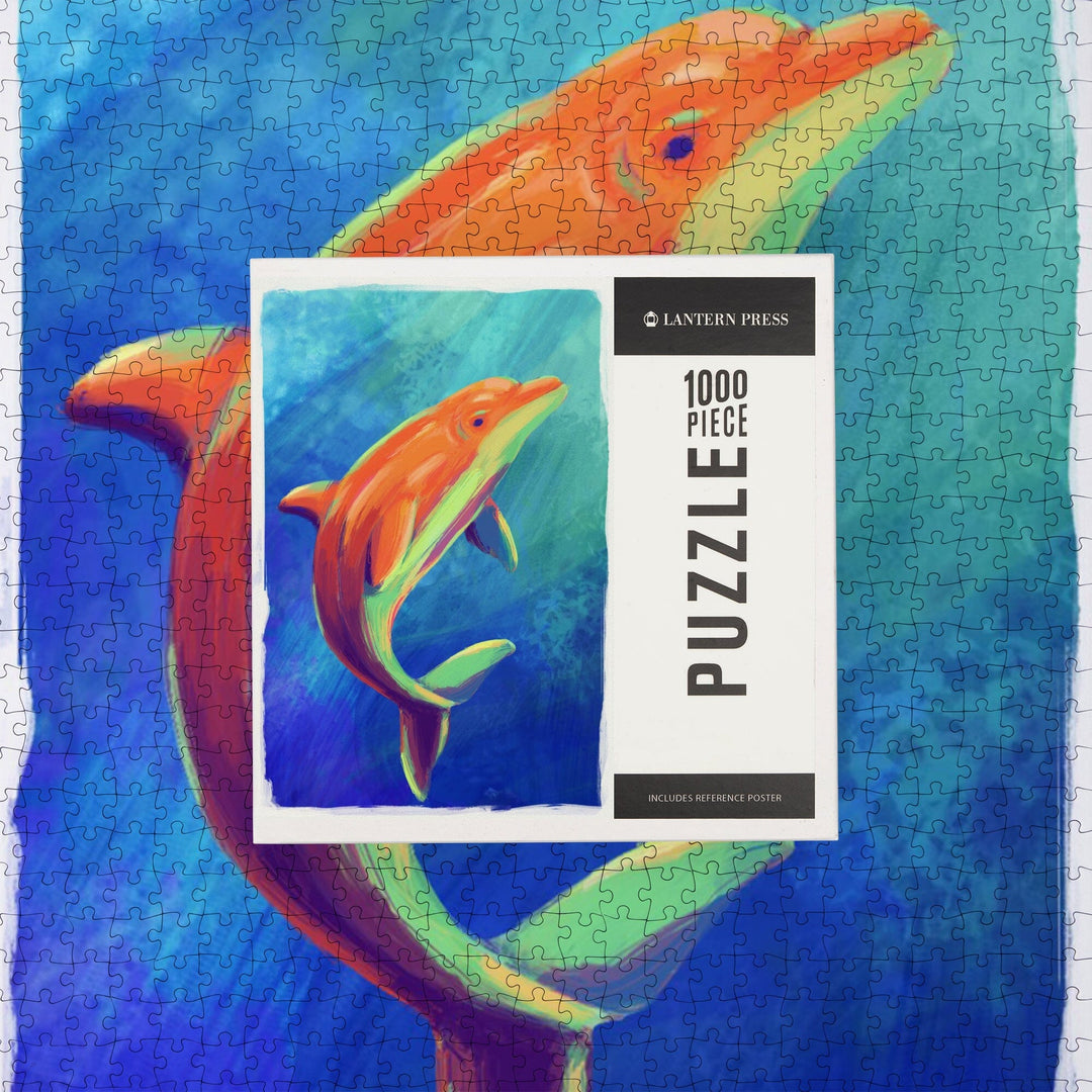 Bottlenose Dolphin, Vivid, Jigsaw Puzzle Puzzle Lantern Press 