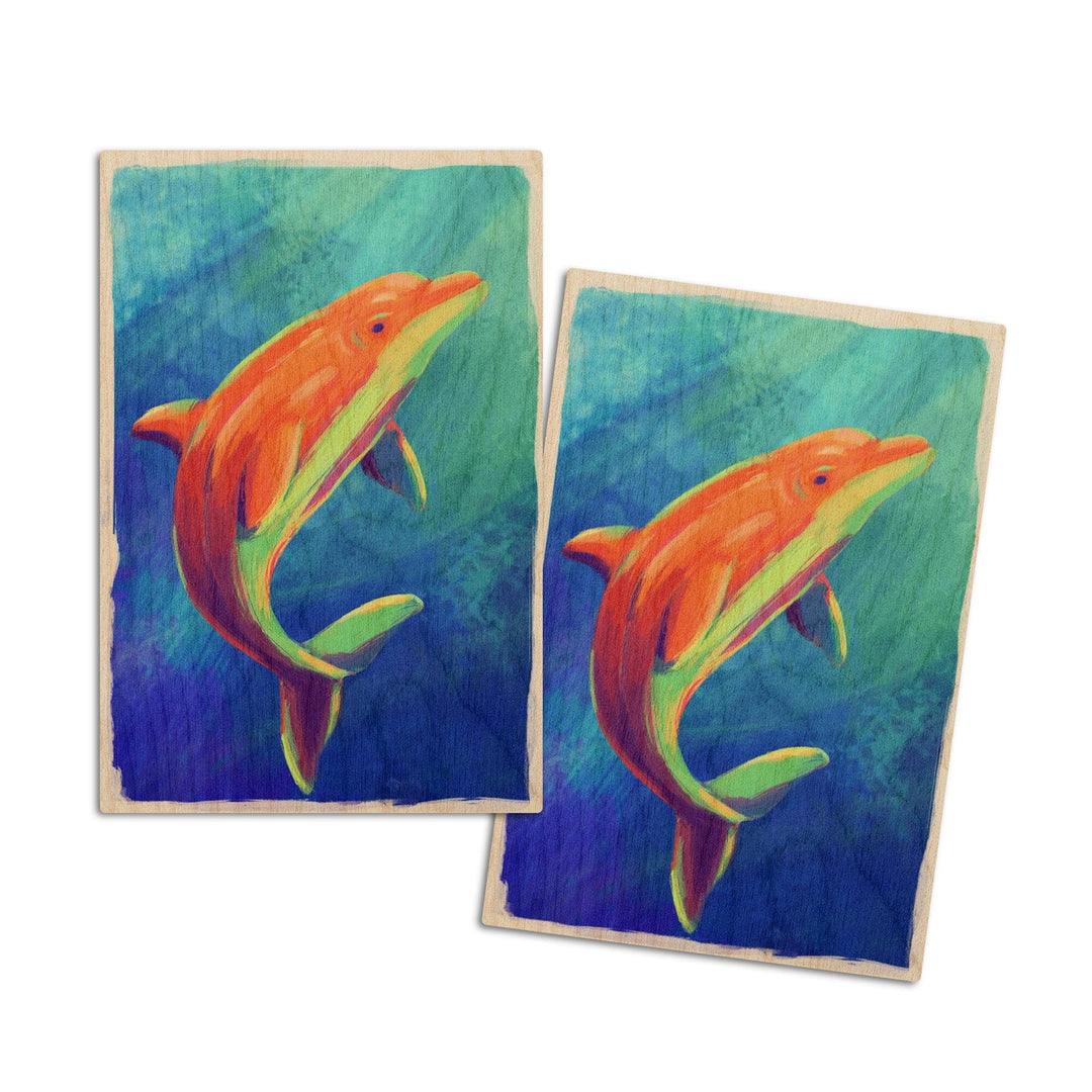 Bottlenose Dolphin, Vivid, Lantern Press Artwork, Wood Signs and Postcards Wood Lantern Press 4x6 Wood Postcard Set 