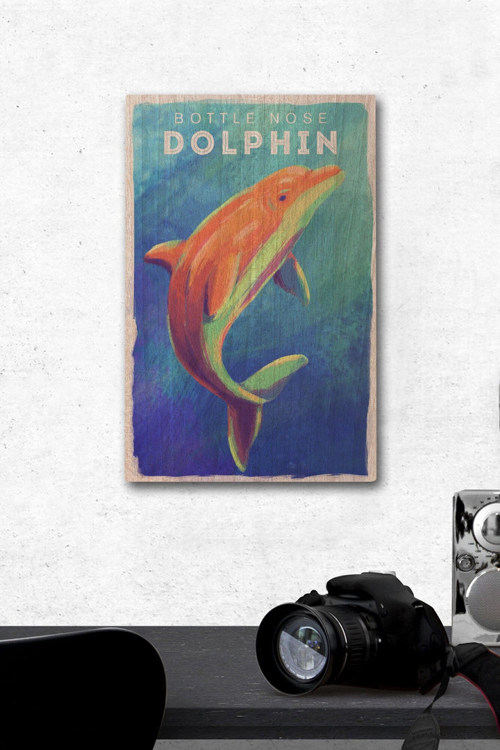 Bottlenose Dolphin, Vivid Series, Lantern Press Artwork, Wood Signs and Postcards Wood Lantern Press 12 x 18 Wood Gallery Print 