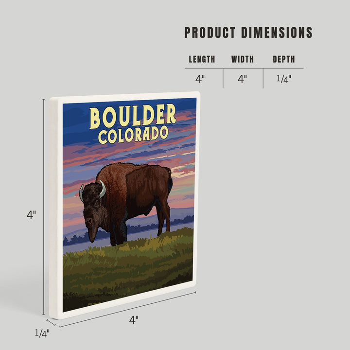 Boulder, Colorado, Bison and Sunset, Coasters Coasters Lantern Press 