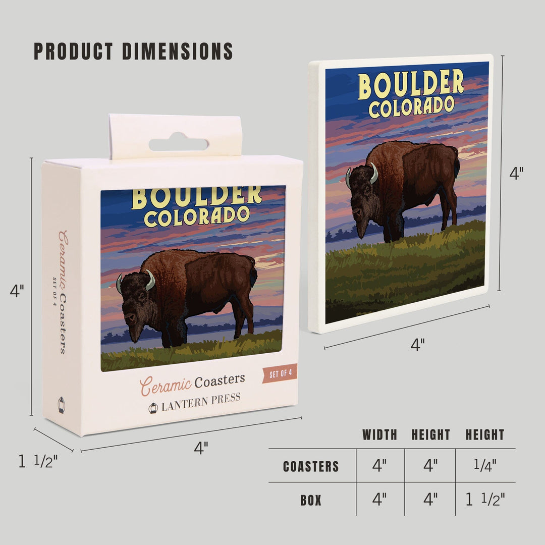 Boulder, Colorado, Bison and Sunset, Coasters Coasters Lantern Press 