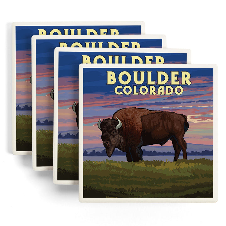 Boulder, Colorado, Bison and Sunset, Coasters Coasters Lantern Press 