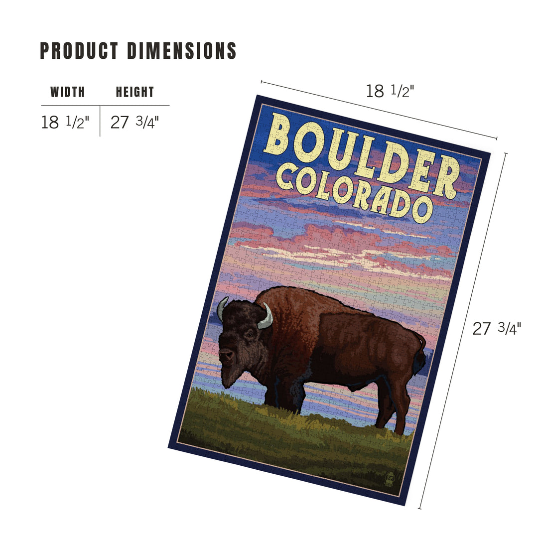 Boulder, Colorado, Bison and Sunset, Jigsaw Puzzle Puzzle Lantern Press 